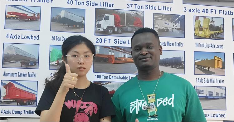 Remolque hidr&aacute;ulico de plataforma baja de 3 ejes a la venta en Ghana