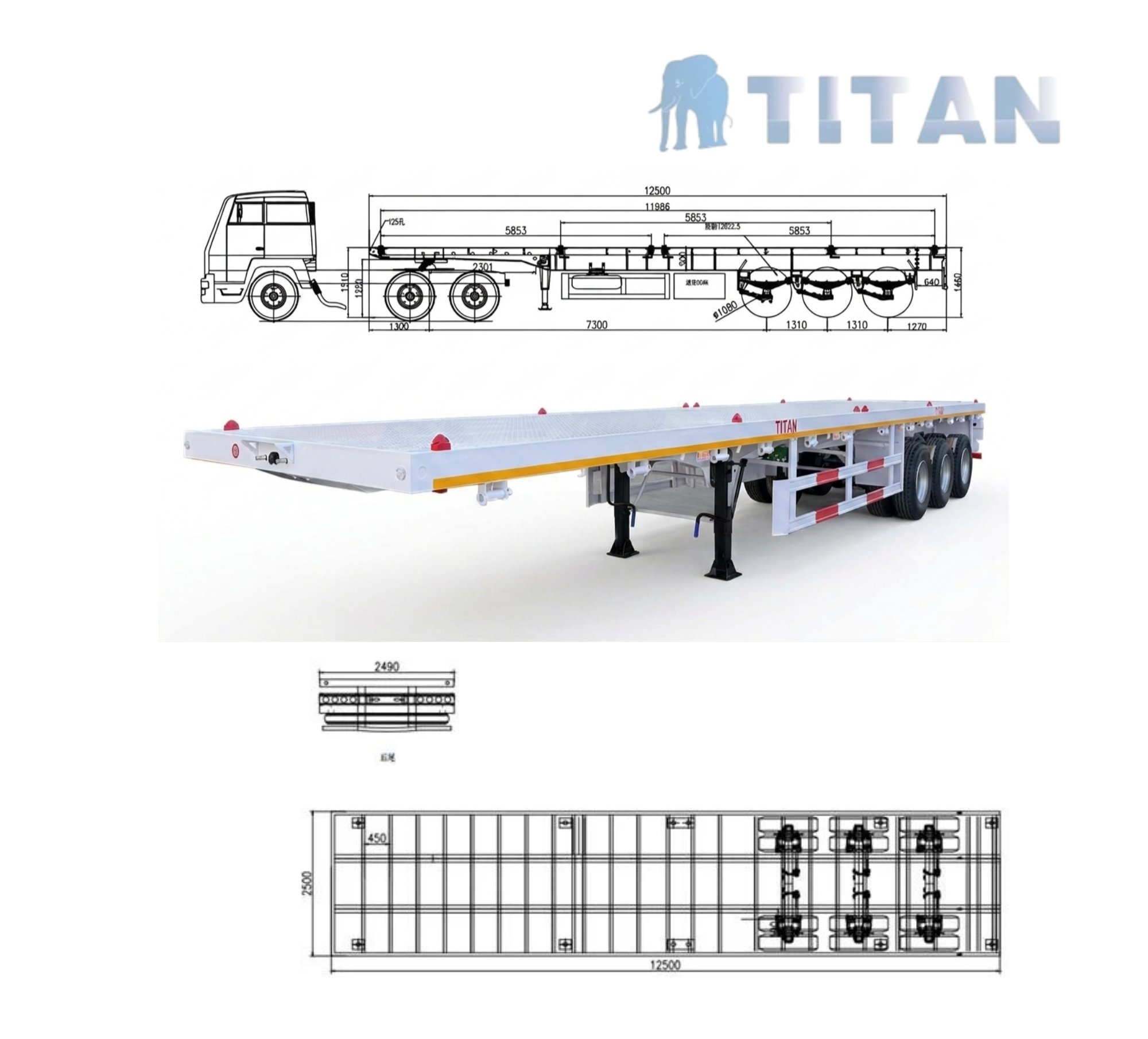 Diseño de remolque portacontenedor plataforma plana